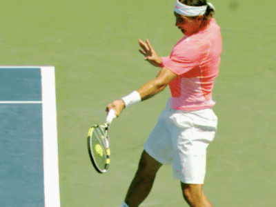 Picture of Rafael Nadal hitting a forehand.
