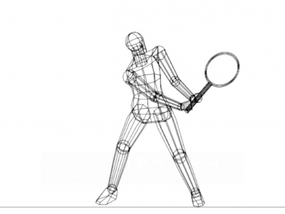 3D wireframe man hitting a backhand