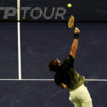 Stefano Tsitsipas hitting a serve, showcasing ISR