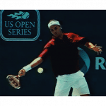 Roger Federer hitting a forehand