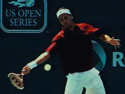 Roger Federer hitting a forehand