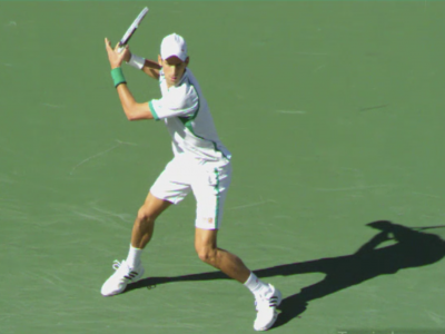 Novak Djokovic hitting a forehand